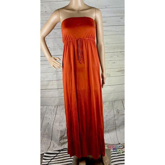 Allen B. Maxi DressPumpkin Orange Strapless Empire Waist 100% Modal - Picture 1 of 12